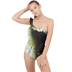 Branch Plant Shrub Green Natural Frilly One Shoulder Swimsuit by Grandong