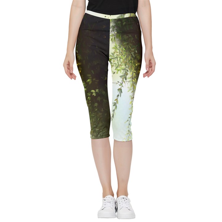 Branch Plant Shrub Green Natural Inside Out Lightweight Velour Capri Leggings 