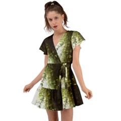 Branch Plant Shrub Green Natural Flutter Sleeve Wrap Dress by Grandong