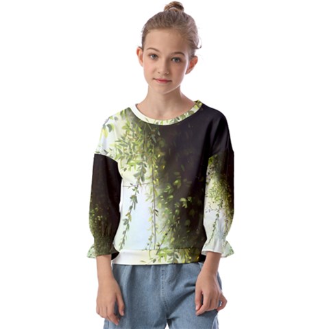 Branch Plant Shrub Green Natural Kids  Cuff Sleeve Top by Grandong