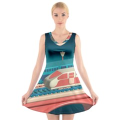 Bridge Transportation Train Toys V-neck Sleeveless Dress by Grandong