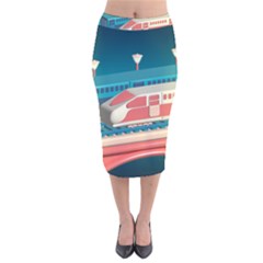 Bridge Transportation Train Toys Velvet Midi Pencil Skirt by Grandong