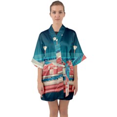 Bridge Transportation Train Toys Half Sleeve Satin Kimono  by Grandong