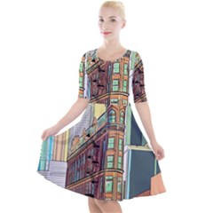 Building Urban Architecture Tower Quarter Sleeve A-line Dress by Grandong