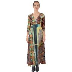 Building Urban Architecture Tower Button Up Boho Maxi Dress by Grandong