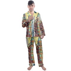 Building Urban Architecture Tower Men s Long Sleeve Satin Pajamas Set by Grandong