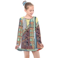 Building Urban Architecture Tower Kids  Long Sleeve Dress by Grandong