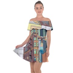 Building Urban Architecture Tower Off Shoulder Velour Dress by Grandong