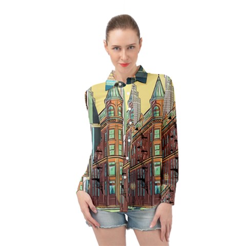 Building Urban Architecture Tower Long Sleeve Chiffon Shirt by Grandong