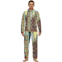 Building Urban Architecture Tower Men s Long Sleeve Velvet Pocket Pajamas Set by Grandong