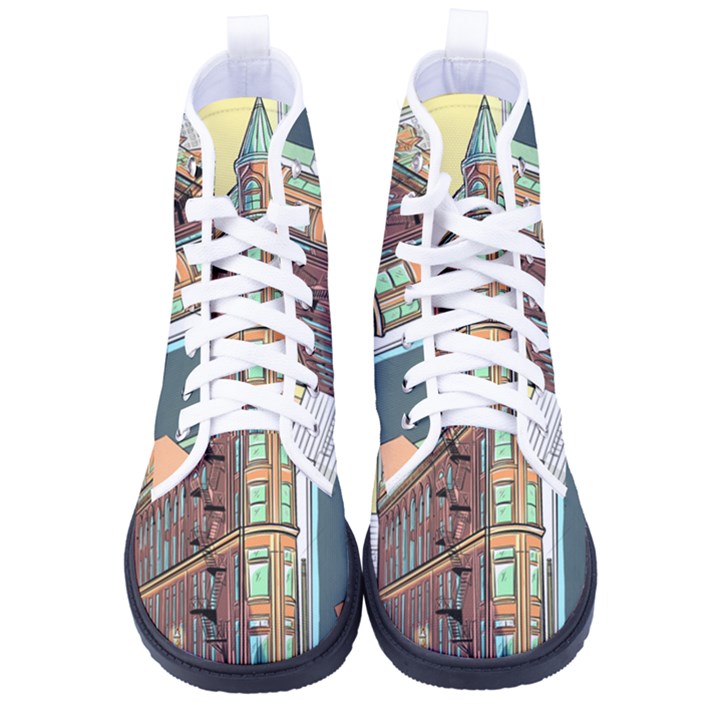 Building Urban Architecture Tower Men s High-Top Canvas Sneakers