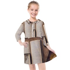 Generated Desk Book Inkwell Pen Kids  Quarter Sleeve Shirt Dress by Grandong