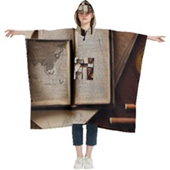 Generated Desk Book Inkwell Pen Women s Hooded Rain Ponchos by Grandong