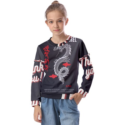 Dragon  Kids  Long Sleeve Tee With Frill  by Sonugujjar