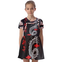 Dragon  Kids  Short Sleeve Pinafore Style Dress by Sonugujjar