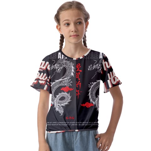 Dragon  Kids  Cuff Sleeve Scrunch Bottom Tee by Sonugujjar