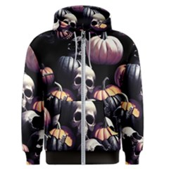 Halloween Party Skulls, Demonic Pumpkins Pattern Men s Zipper Hoodie