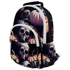 Halloween Party Skulls, Demonic Pumpkins Pattern Rounded Multi Pocket Backpack by Casemiro