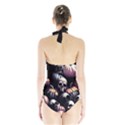 Halloween party skulls, Demonic pumpkins pattern Halter Swimsuit View2