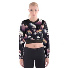 Halloween Party Skulls, Demonic Pumpkins Pattern Cropped Sweatshirt