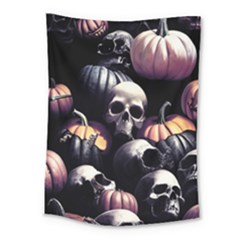 Halloween Party Skulls, Demonic Pumpkins Pattern Medium Tapestry