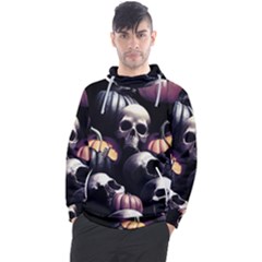 Halloween Party Skulls, Demonic Pumpkins Pattern Men s Pullover Hoodie