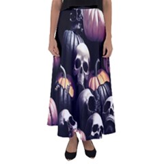 Halloween Party Skulls, Demonic Pumpkins Pattern Flared Maxi Skirt by Casemiro