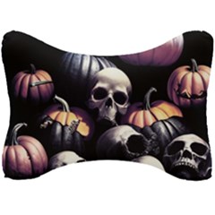 Halloween Party Skulls, Demonic Pumpkins Pattern Seat Head Rest Cushion by Casemiro