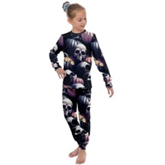 Halloween Party Skulls, Demonic Pumpkins Pattern Kids  Long Sleeve Set 