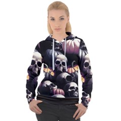 Halloween Party Skulls, Demonic Pumpkins Pattern Women s Overhead Hoodie