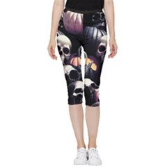 Halloween Party Skulls, Demonic Pumpkins Pattern Inside Out Lightweight Velour Capri Leggings  by Casemiro