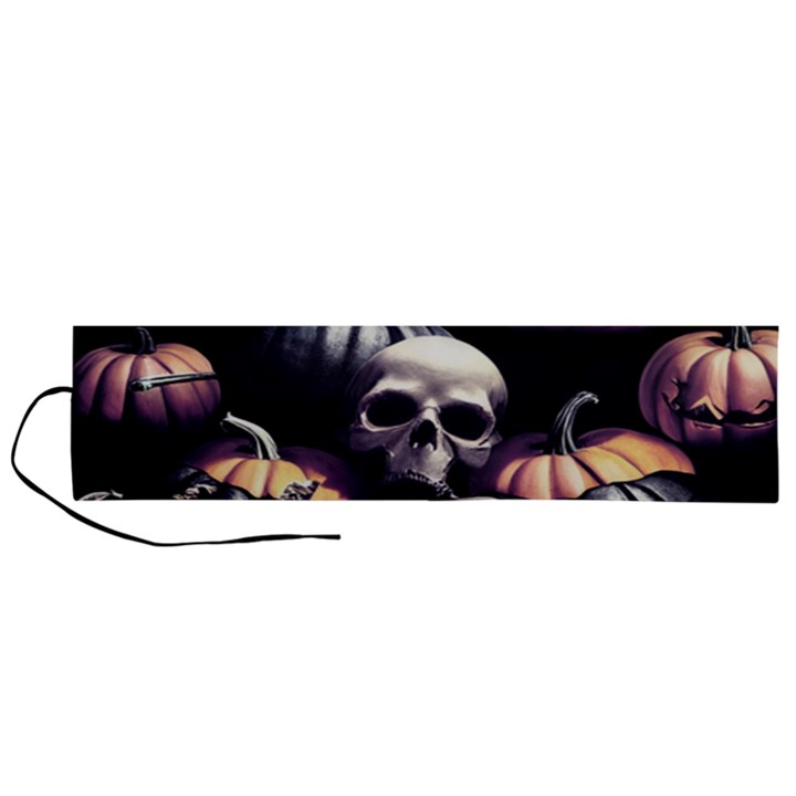 Halloween party skulls, Demonic pumpkins pattern Roll Up Canvas Pencil Holder (L)