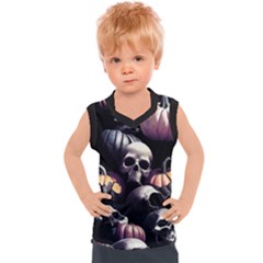 Halloween Party Skulls, Demonic Pumpkins Pattern Kids  Sport Tank Top