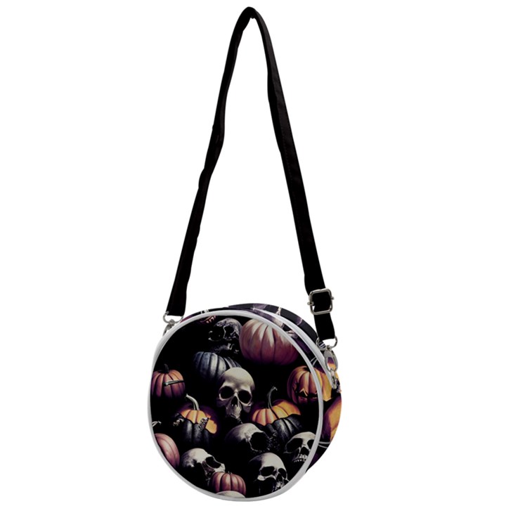 Halloween party skulls, Demonic pumpkins pattern Crossbody Circle Bag