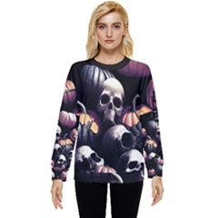 Halloween Party Skulls, Demonic Pumpkins Pattern Hidden Pocket Sweatshirt