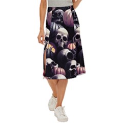 Halloween Party Skulls, Demonic Pumpkins Pattern Midi Panel Skirt by Casemiro