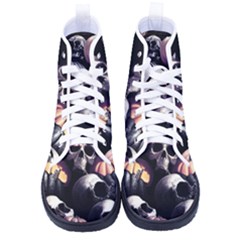 Halloween Party Skulls, Demonic Pumpkins Pattern Kid s High-top Canvas Sneakers by Casemiro