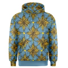 Gold Abstract Flowers Pattern At Blue Background Men s Core Hoodie