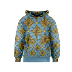 Gold Abstract Flowers Pattern At Blue Background Kids  Pullover Hoodie by Casemiro