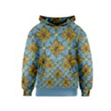 Gold abstract flowers pattern at blue background Kids  Pullover Hoodie View1