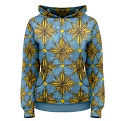 Gold Abstract Flowers Pattern At Blue Background Women s Pullover Hoodie