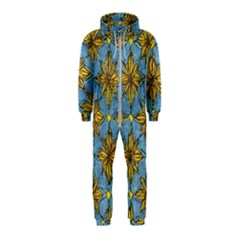 Gold Abstract Flowers Pattern At Blue Background Hooded Jumpsuit (kids)