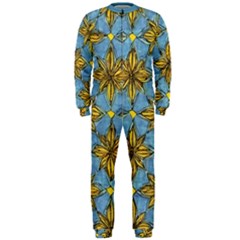 Gold Abstract Flowers Pattern At Blue Background Onepiece Jumpsuit (men)