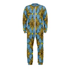 Gold Abstract Flowers Pattern At Blue Background Onepiece Jumpsuit (kids)