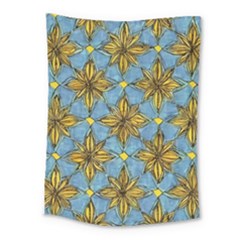 Gold Abstract Flowers Pattern At Blue Background Medium Tapestry