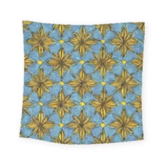 Gold Abstract Flowers Pattern At Blue Background Square Tapestry (small)