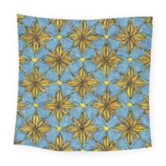 Gold Abstract Flowers Pattern At Blue Background Square Tapestry (large)