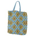 Gold abstract flowers pattern at blue background Giant Grocery Tote View1