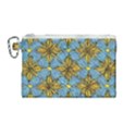 Gold abstract flowers pattern at blue background Canvas Cosmetic Bag (Medium) View1