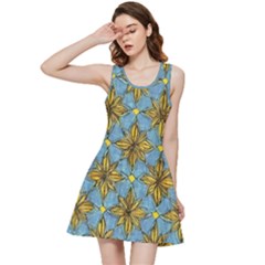 Gold Abstract Flowers Pattern At Blue Background Inside Out Racerback Dress by Casemiro